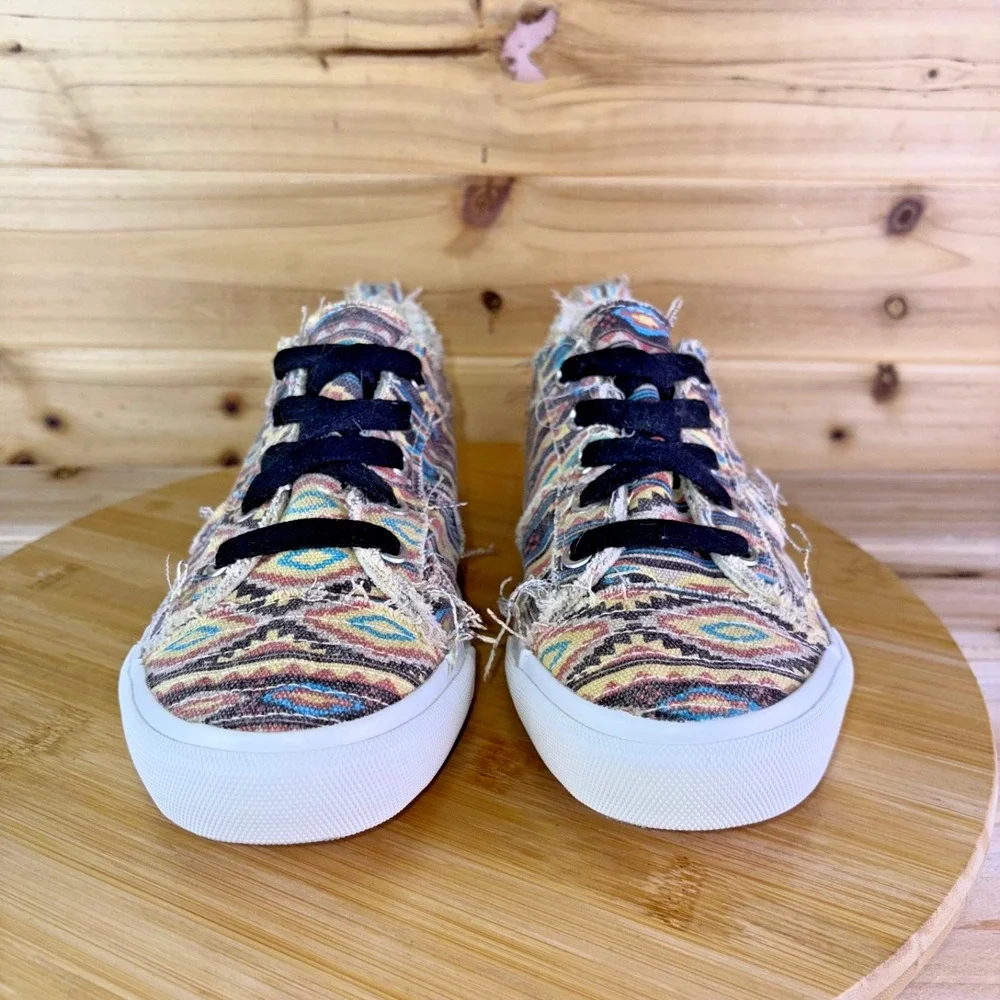 Corkys Slip On Sneakers Womens 8 Babalu Distressed Multicolor Aztec Print Shoes